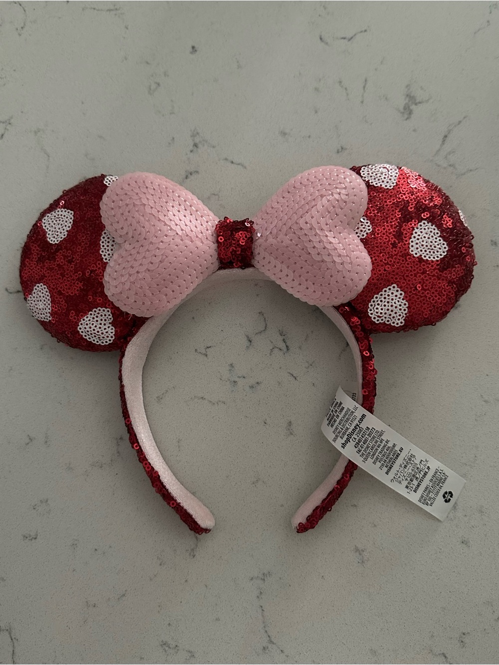 Minnie Mouse Disney Parks Bow Valentine's Day Sequined Ears 2021 Headband